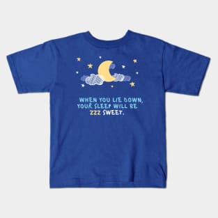 When you laid down, your sleep will be sweet - blue stars, cloud and moon at night Kids T-Shirt